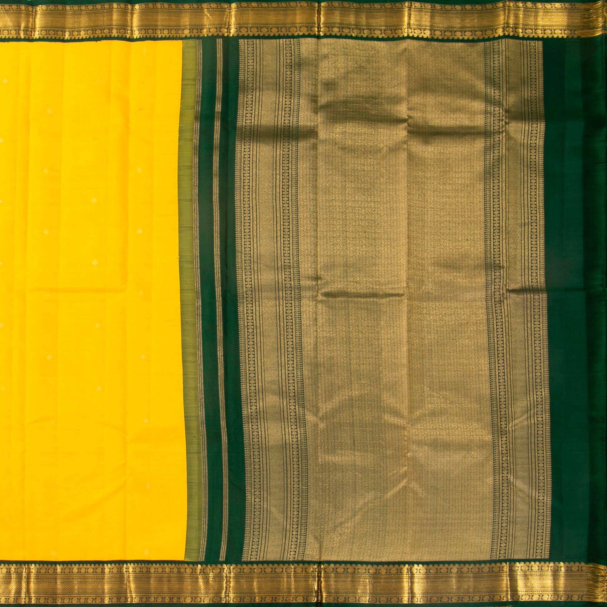 Yellow And Green Kanchipuram Silk Saree For Festive Wear PV MEN 194 - Silk Sari - Panjavarnam PV MEN 194