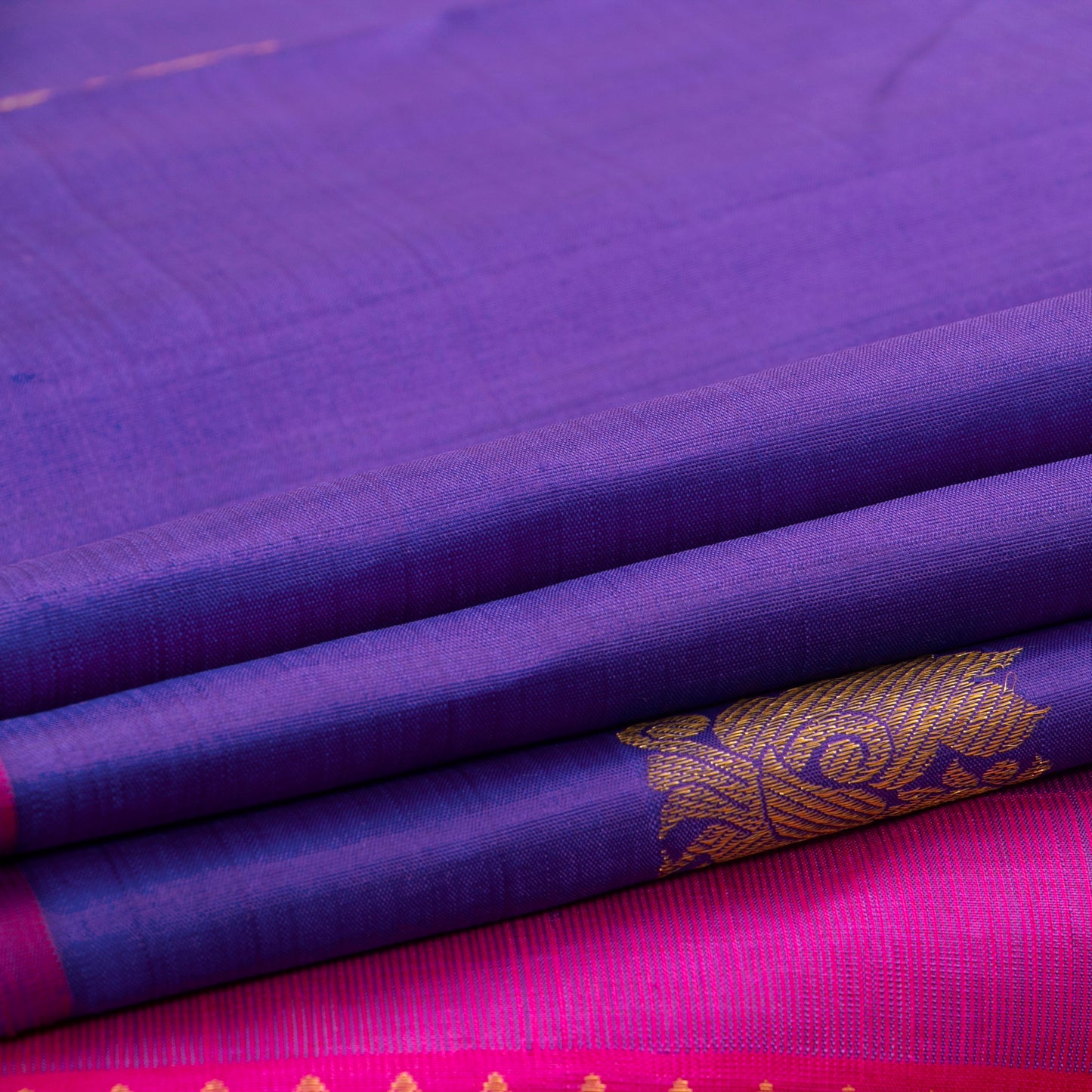 Blue And Pink Kanchipuram Silk Saree Borderless Handwoven Pure Silk For Festive Wear PV NYC 1318