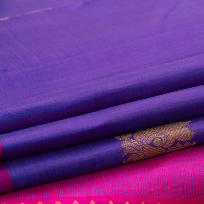 Blue And Pink Kanchipuram Silk Saree Borderless Handwoven Pure Silk For Festive Wear PV NYC 1318