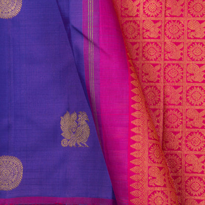 Blue And Pink Kanchipuram Silk Saree Borderless Handwoven Pure Silk For Festive Wear PV NYC 1318