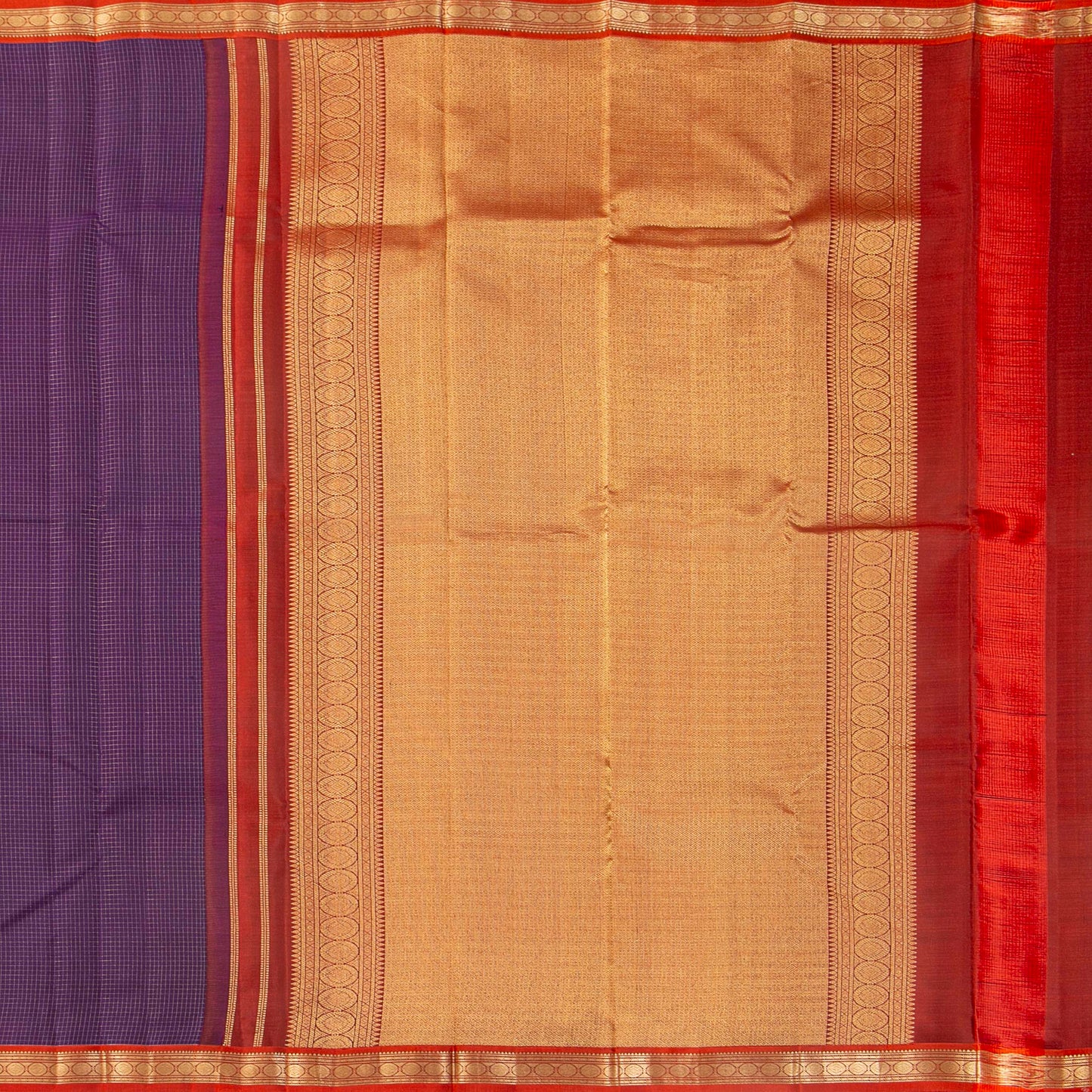 Purple And Red Kanchipuram Silk Saree With Zari Checks For Festive Wear PV MEN 140