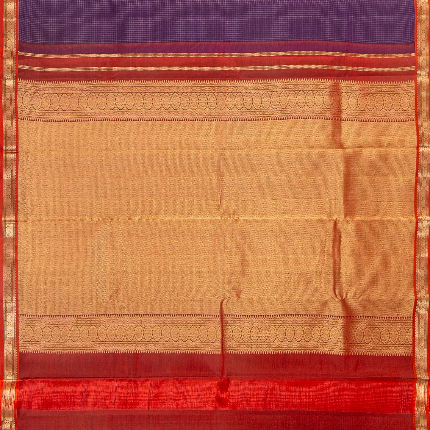 Purple And Red Kanchipuram Silk Saree With Zari Checks For Festive Wear PV MEN 140