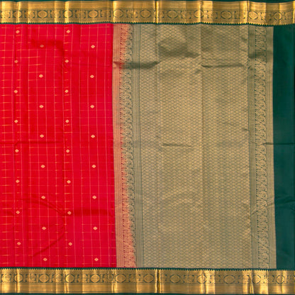 Red And Green Kanchipuram Silk Saree For Festive Wear PV MEN 207 - Silk Sari - Panjavarnam PV MEN 207