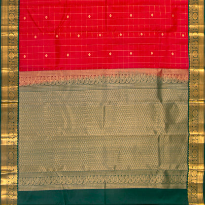 Red And Green Kanchipuram Silk Saree For Festive Wear PV MEN 207 - Silk Sari - Panjavarnam PV MEN 207