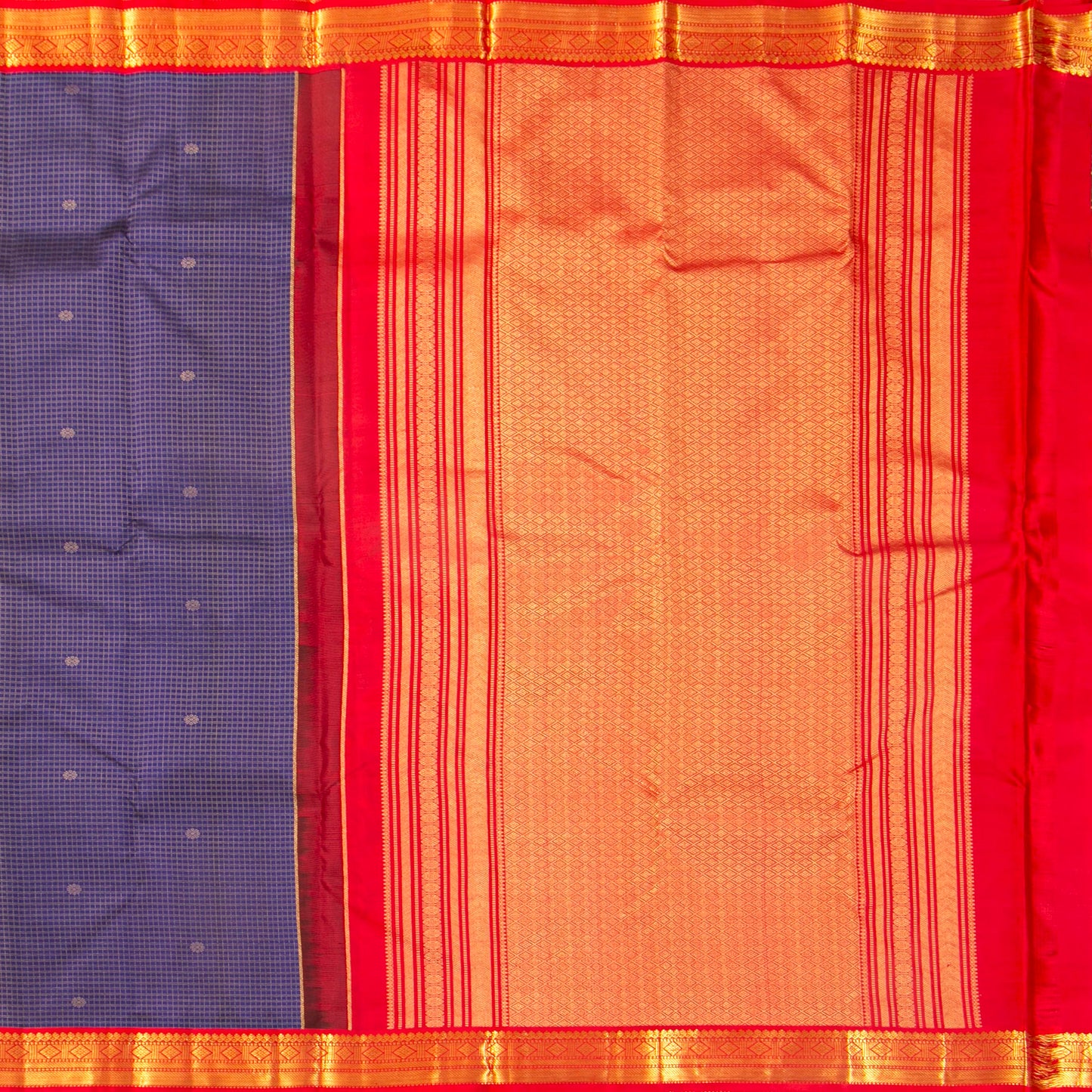 Royal Blue and Red Kanchipuram Silk Saree For Wedding Wear PV MEN 200 - Silk Sari - Panjavarnam PV MEN 200