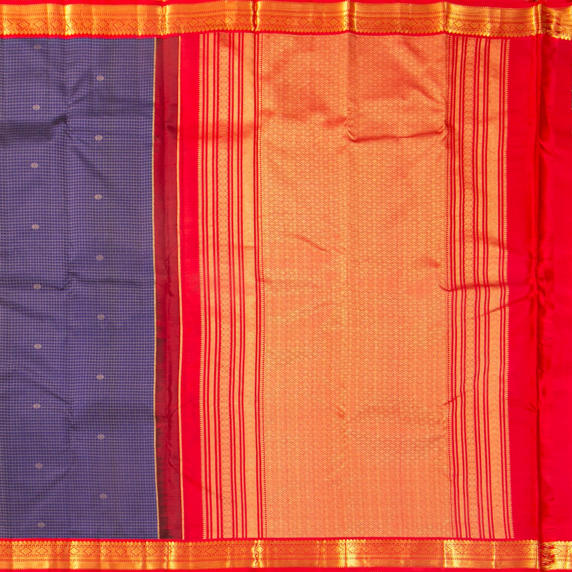 Royal Blue and Red Kanchipuram Silk Saree For Wedding Wear PV MEN 200 - Silk Sari - Panjavarnam PV MEN 200