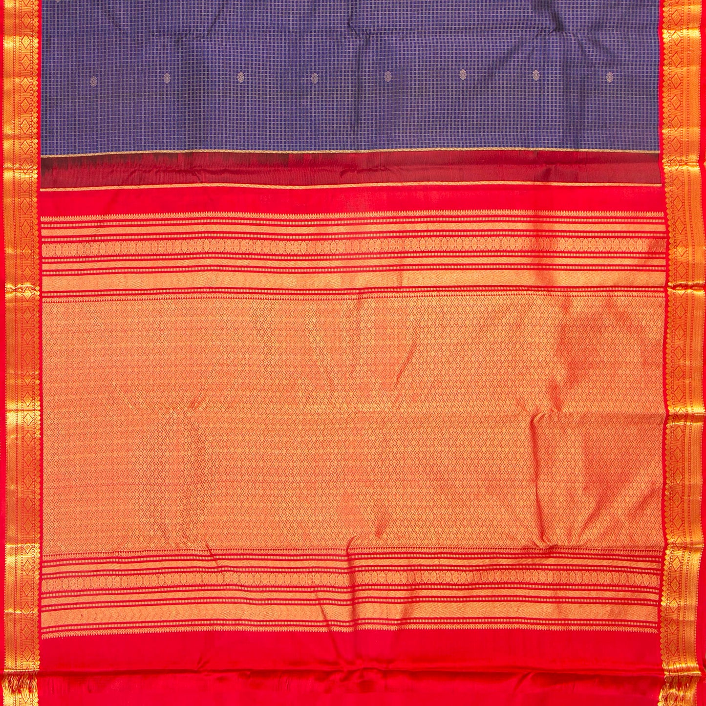 Royal Blue and Red Kanchipuram Silk Saree For Wedding Wear PV MEN 200 - Silk Sari - Panjavarnam PV MEN 200