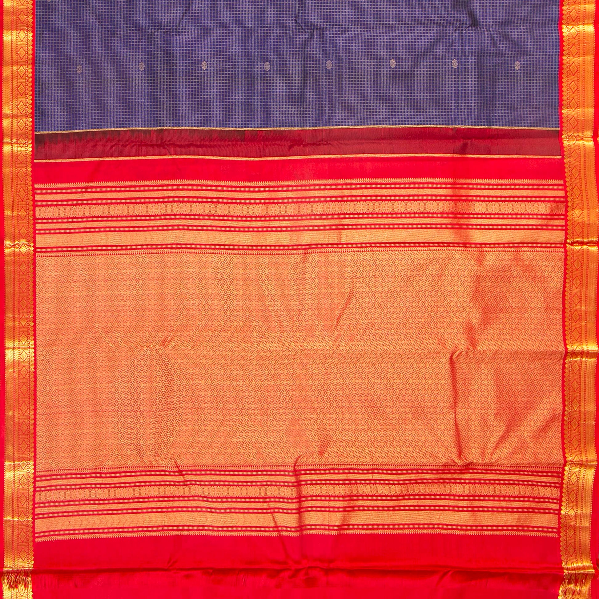 Royal Blue and Red Kanchipuram Silk Saree For Wedding Wear PV MEN 200 - Silk Sari - Panjavarnam PV MEN 200