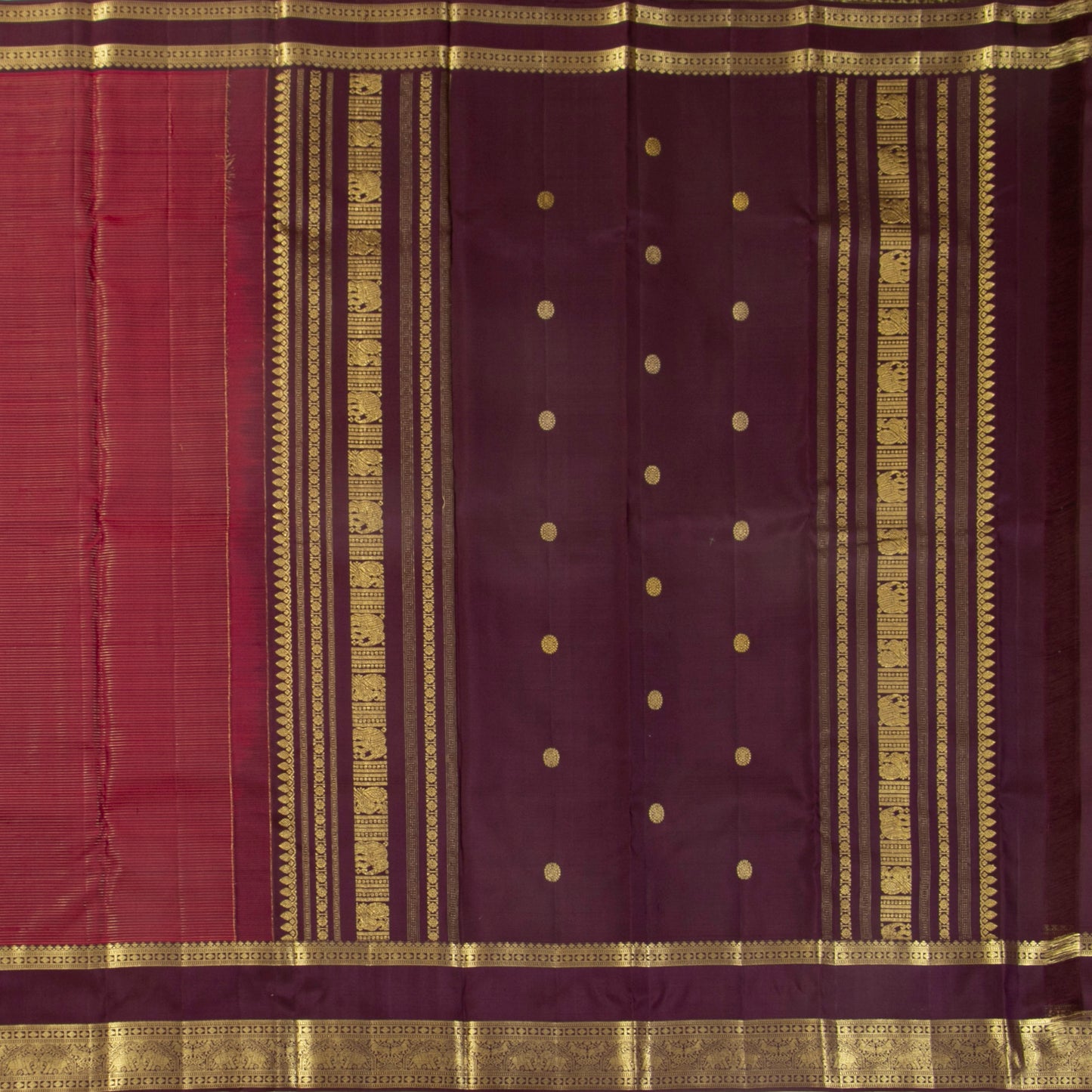 Maroon And Deep Purple Kanchipuram Silk Saree With Vaira Oosi Zari Stripes PV MEN 281 - Silk Sari - Panjavarnam PV MEN 281