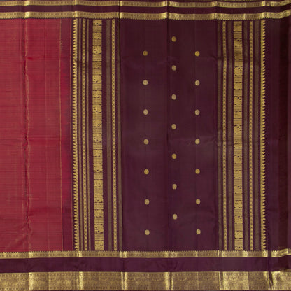 Maroon And Deep Purple Kanchipuram Silk Saree With Vaira Oosi Zari Stripes PV MEN 281 - Silk Sari - Panjavarnam PV MEN 281