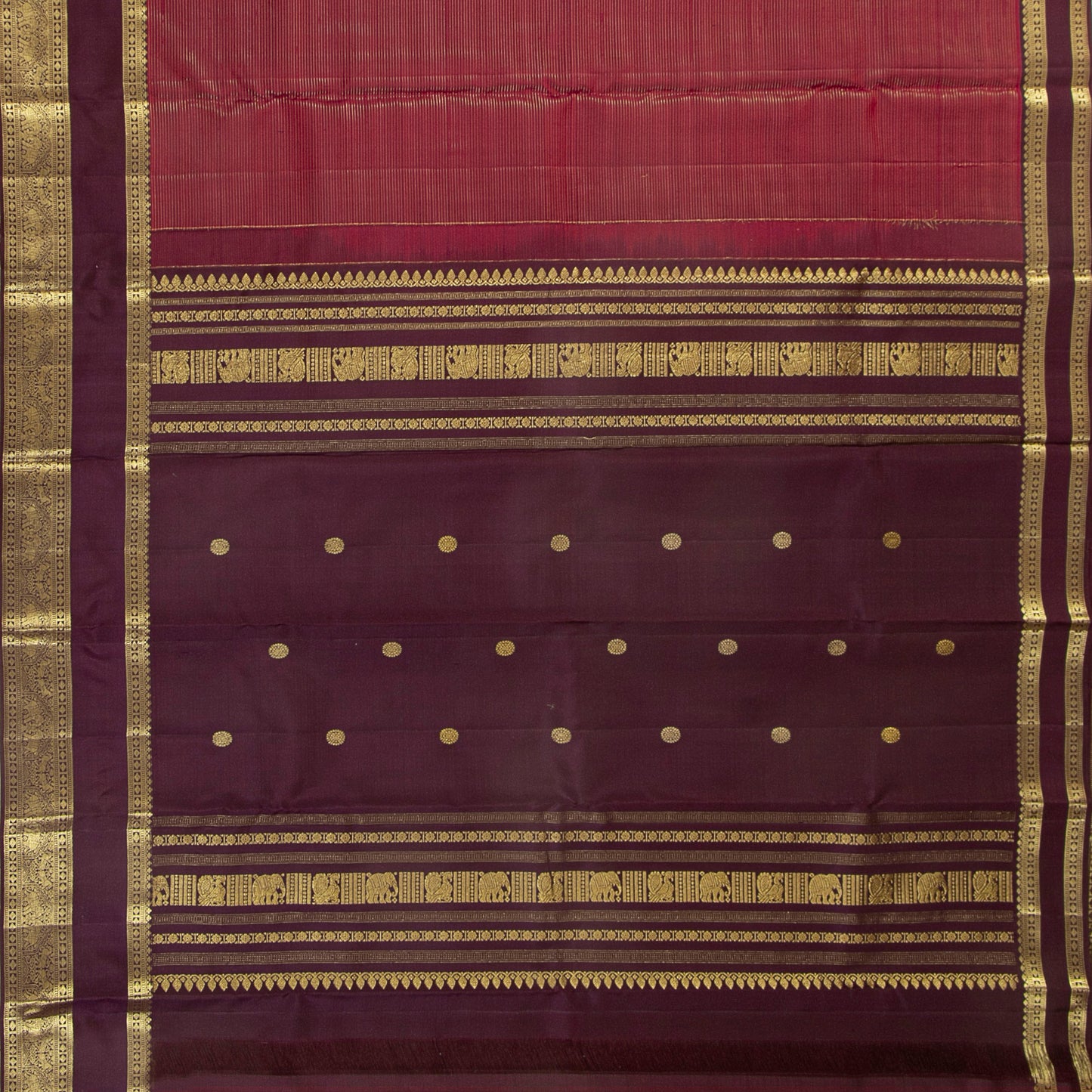 Maroon And Deep Purple Kanchipuram Silk Saree With Vaira Oosi Zari Stripes PV MEN 281 - Silk Sari - Panjavarnam PV MEN 281