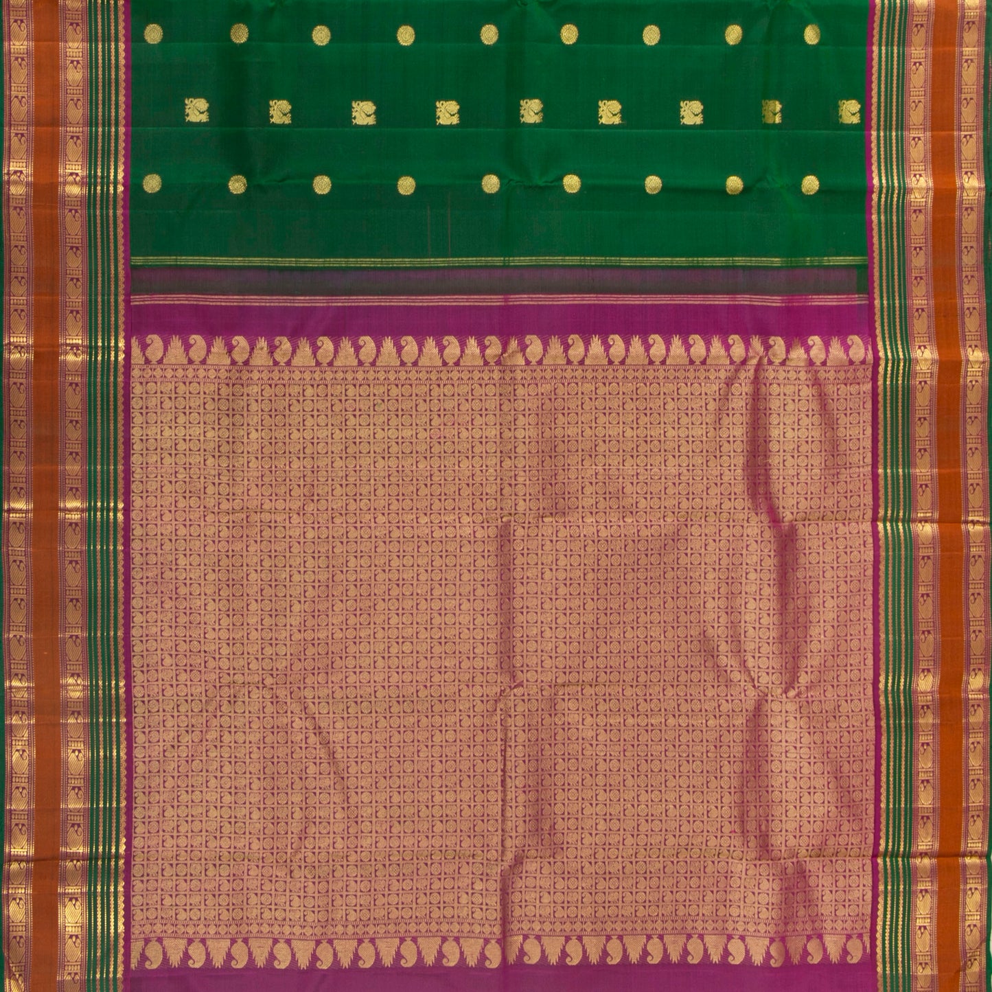 Green And Magenta Kanchipuram Silk Saree For Festive Wear PV NYC 1414