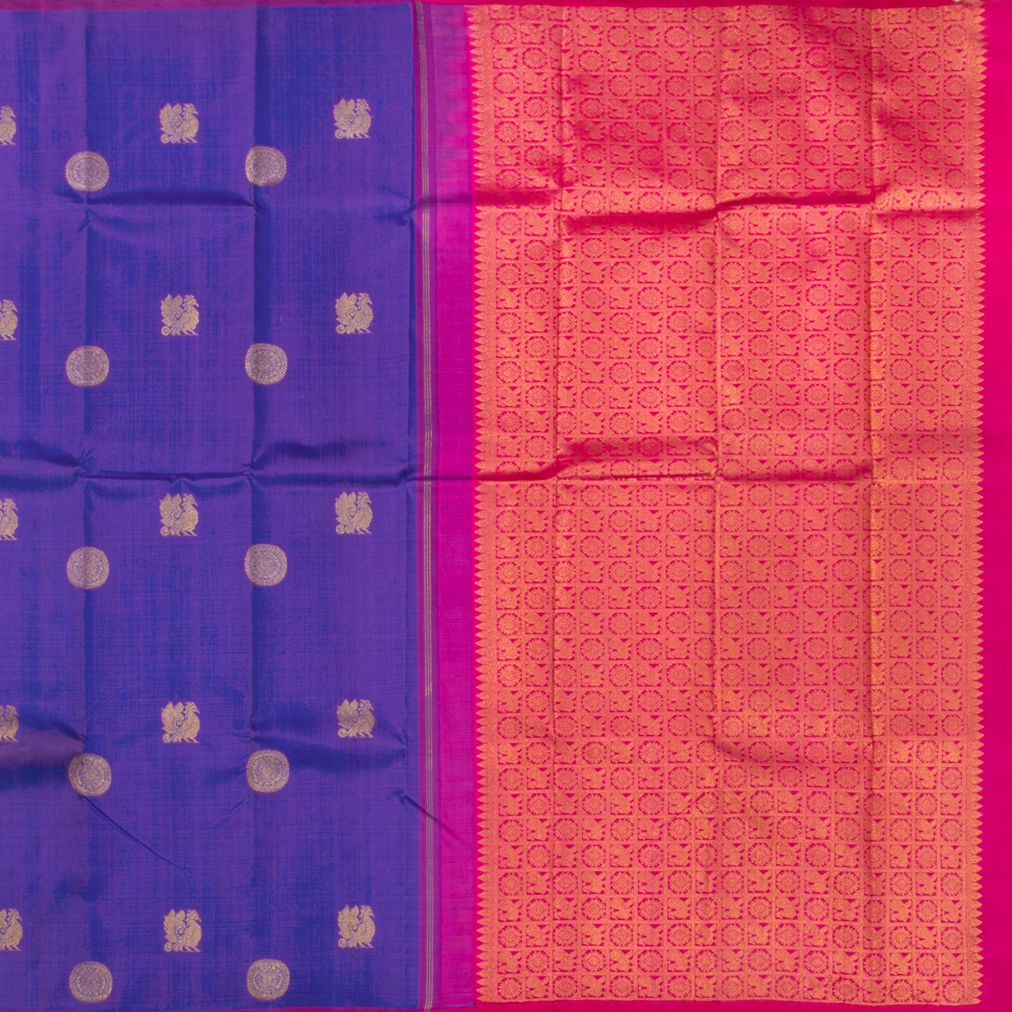 Blue And Pink Kanchipuram Silk Saree Borderless Handwoven Pure Silk For Festive Wear PV NYC 1318