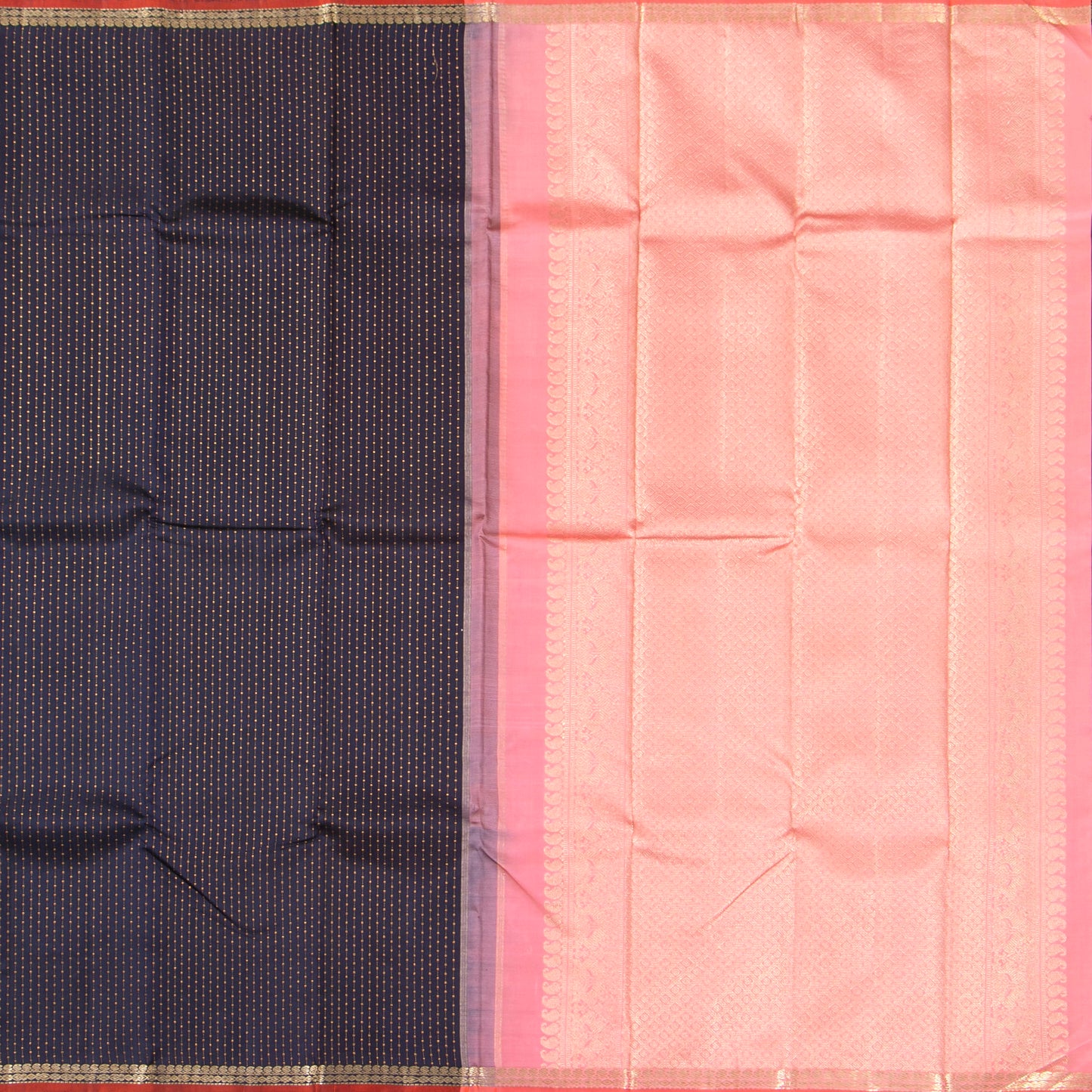 Navy Blue And Pastel Pink Kanchipuram Silk Saree For Festive Wear PV NYC 1269