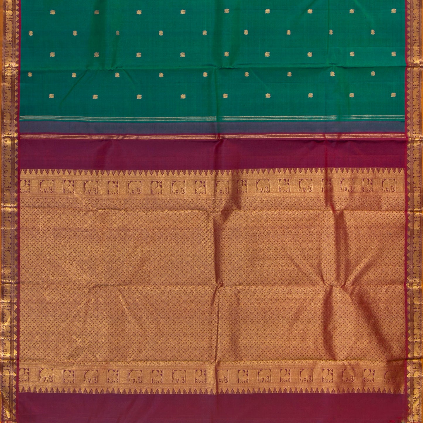 Green And Maroon Kanchipuram Silk Saree For Festive Wear PV NYC 1415