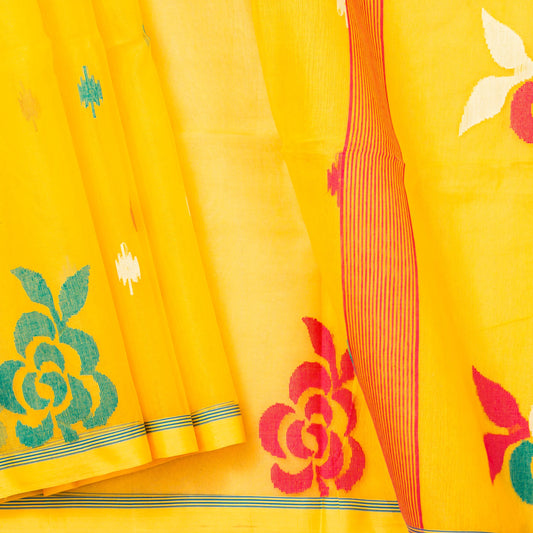 Yellow Dhakai Jamdhani Muslin Sillk Saree With Tissue Zari For Office Wear PV MJ 95