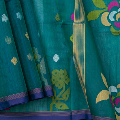 Sea Green Dhakai Jamdhani Muslin Silk Saree With Tissue Zari For Office Wear PV MJ 100