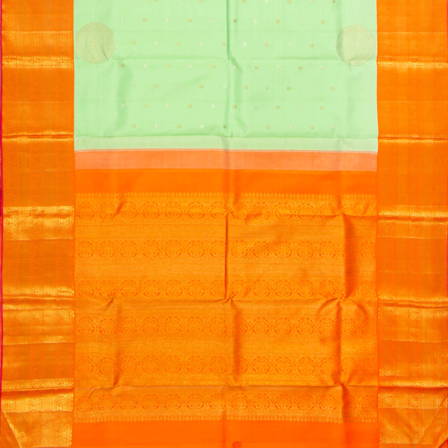 Pista Green And Orange Kanchipuram Silk Saree For Wedding Wear PV NYC 1306