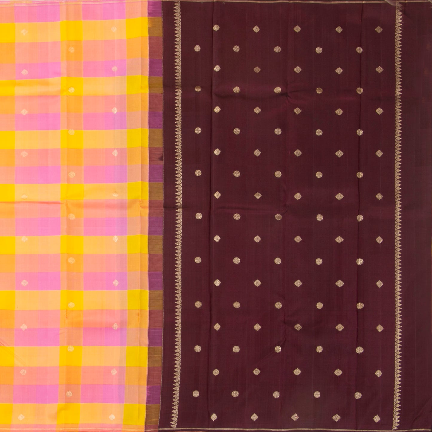 Multi Colour Checks Kanchipuram Silk Saree  Borderless For Festive Wear PV NYC 1285