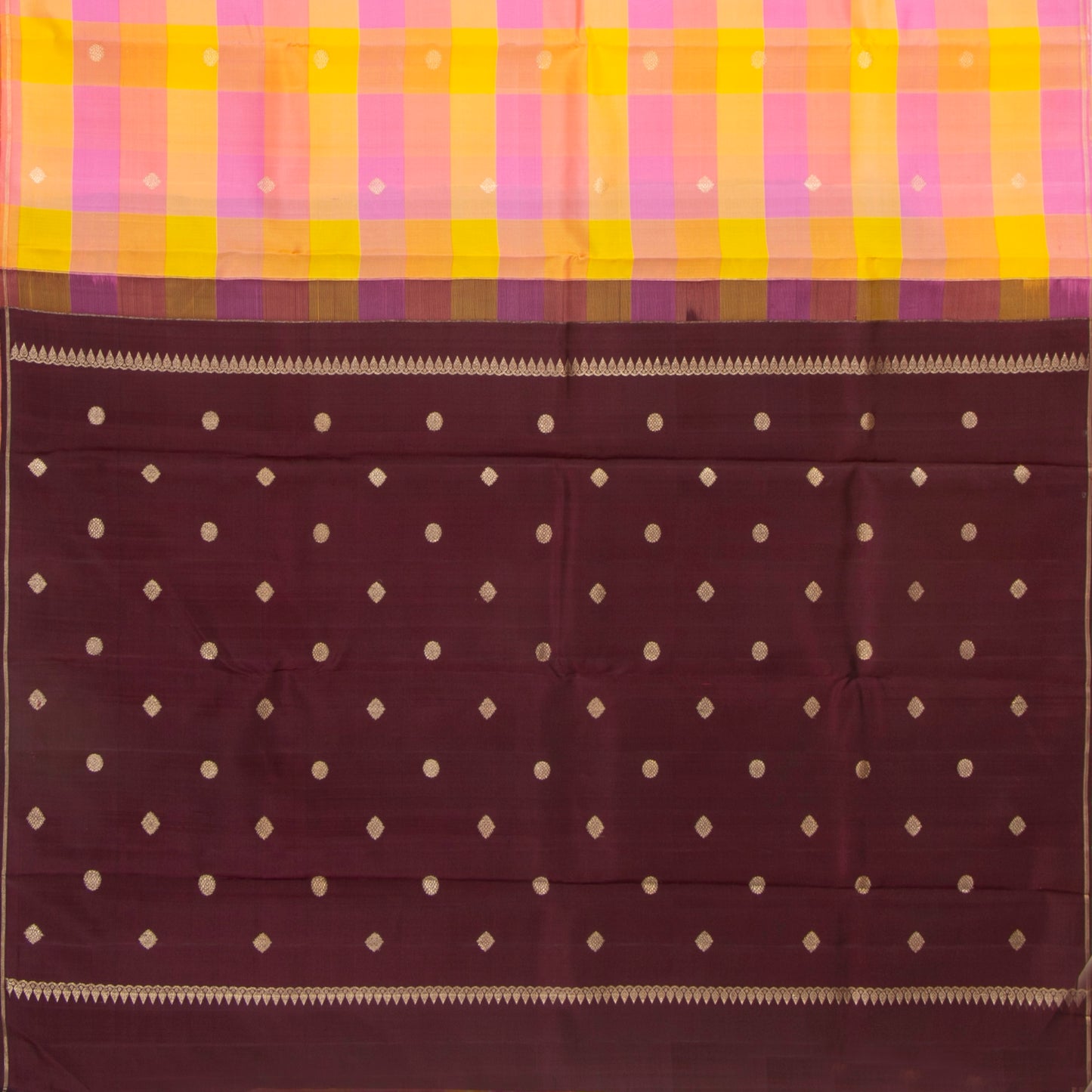 Multi Colour Checks Kanchipuram Silk Saree  Borderless For Festive Wear PV NYC 1285