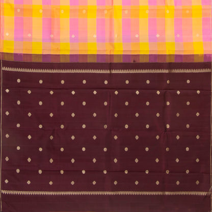 Multi Colour Checks Kanchipuram Silk Saree  Borderless For Festive Wear PV NYC 1285