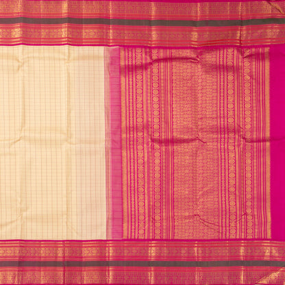 Off White And Pink Kanchipuram Silk Saree For Festive Wear PV NYC 1429