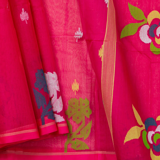 Pink Dhakai Jamdhani Muslin Silk Saree With Tissue Zari For Office Wear PV MJ 91 - Dhakai Jamdhani - Panjavarnam PV MJ 91