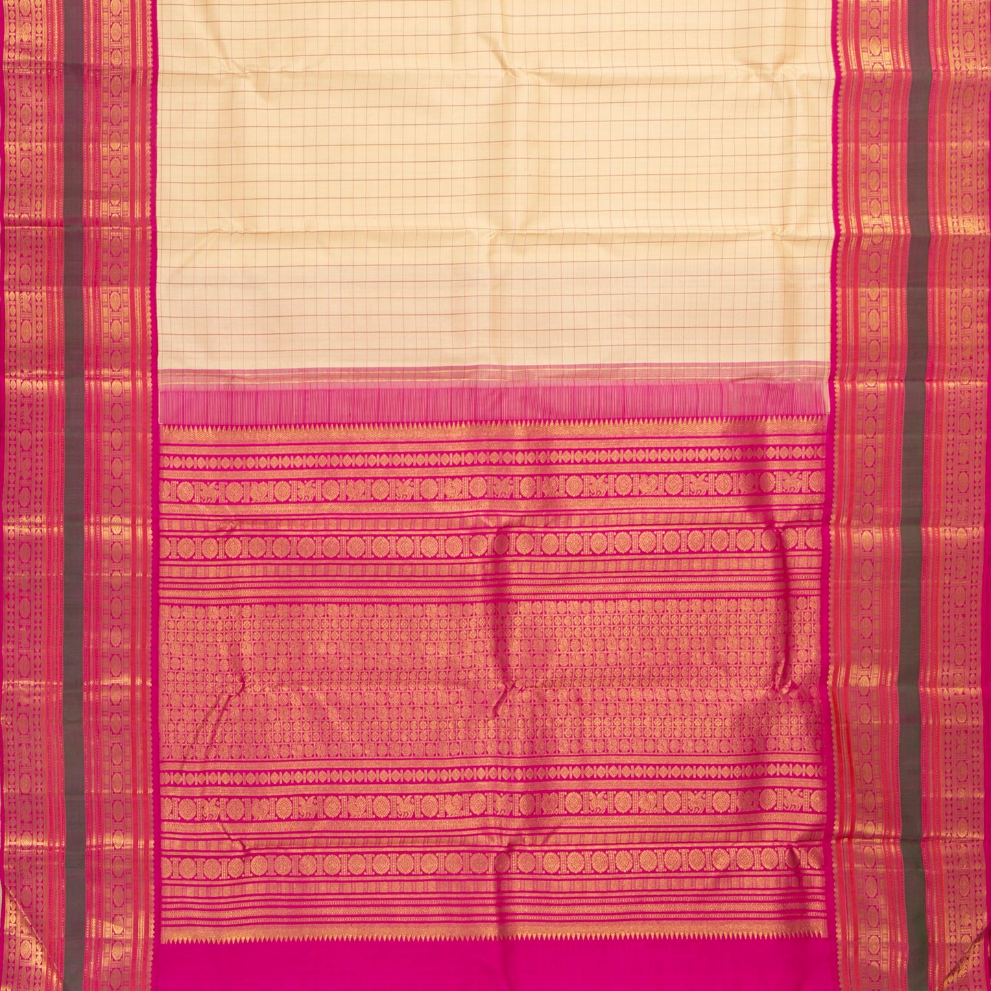 Off White And Pink Kanchipuram Silk Saree For Festive Wear PV NYC 1429