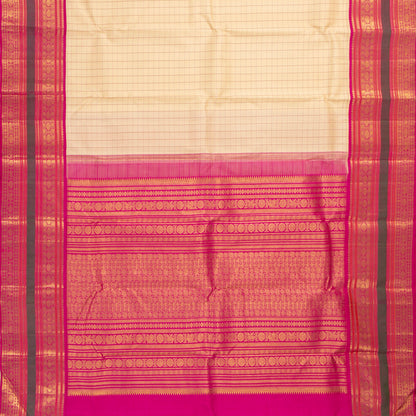 Off White And Pink Kanchipuram Silk Saree For Festive Wear PV NYC 1429