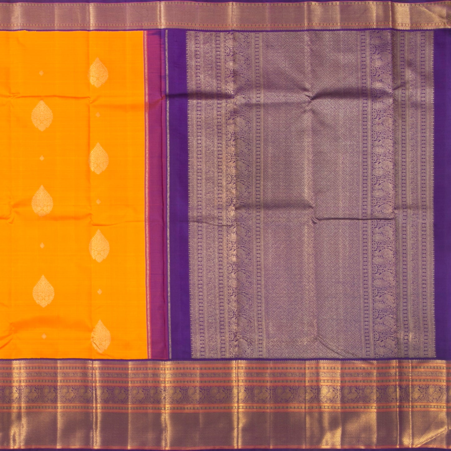 Yellow And Purple Kanchipuram Silk Saree For Wedding Wear PV NYC 1319