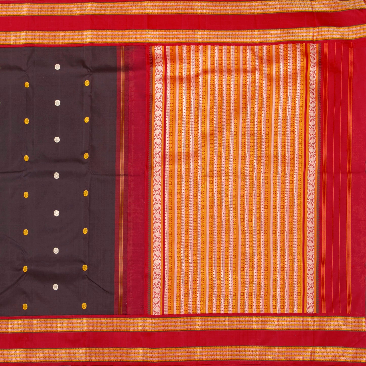 Brown And Red Kanchipuram No Zari Silk Saree For Festive Wear PV NYC 1264