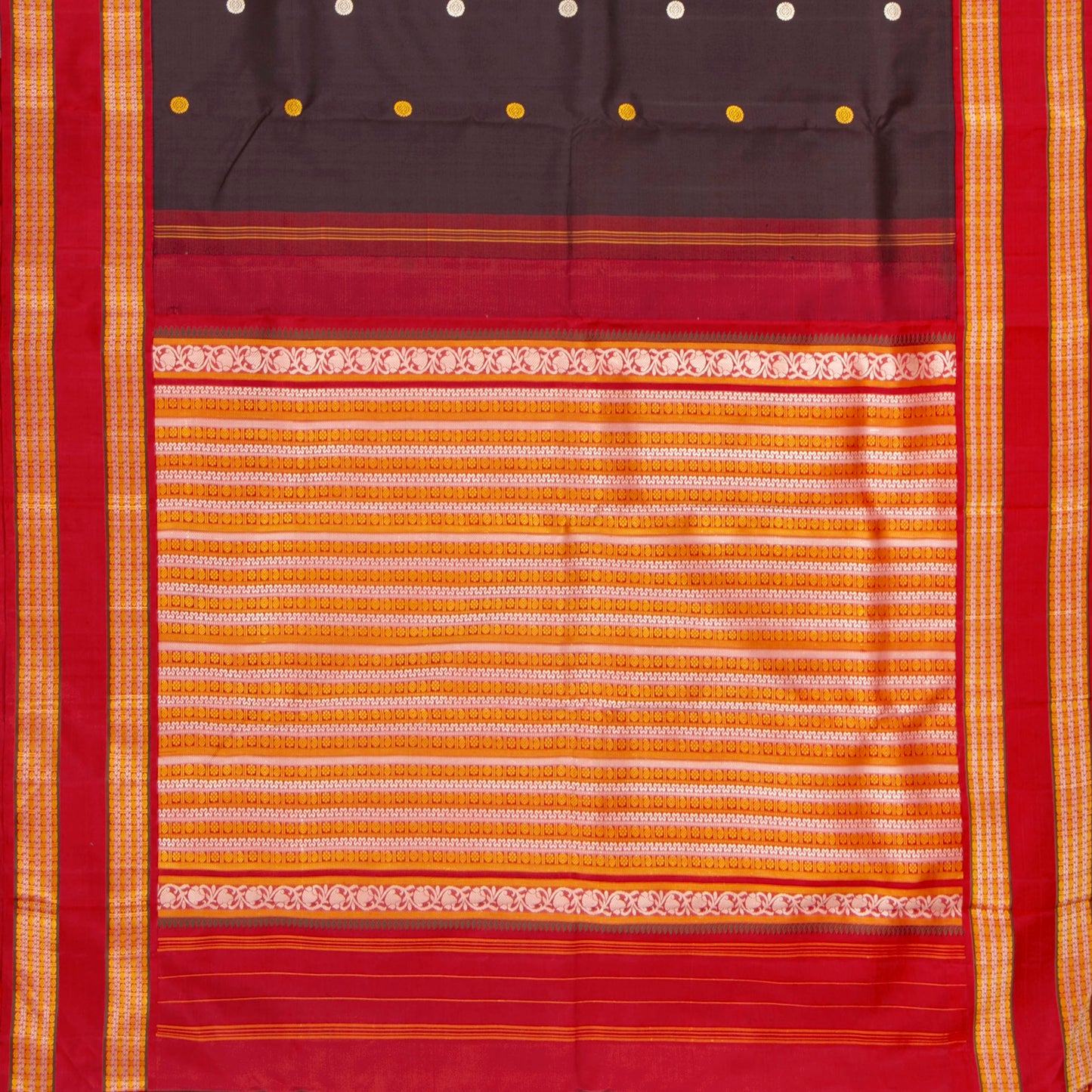 Brown And Red Kanchipuram No Zari Silk Saree For Festive Wear PV NYC 1264