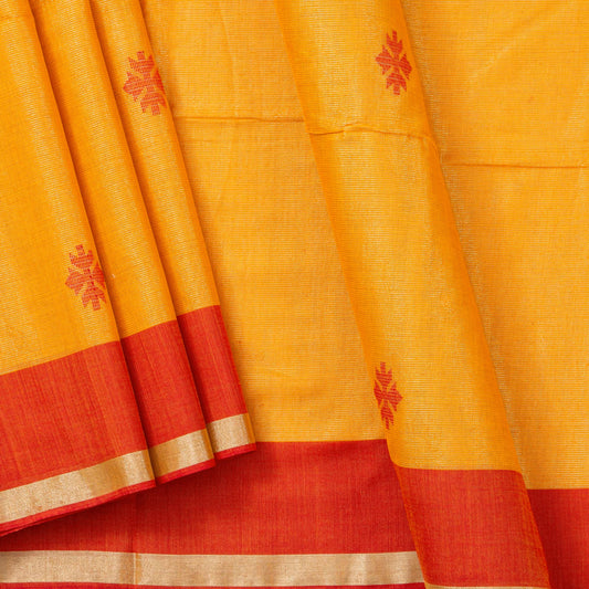 Yellow Dhakai Jamdhani Mulmul Silk Saree With Tissue Work For Office Wear PV MJ 87