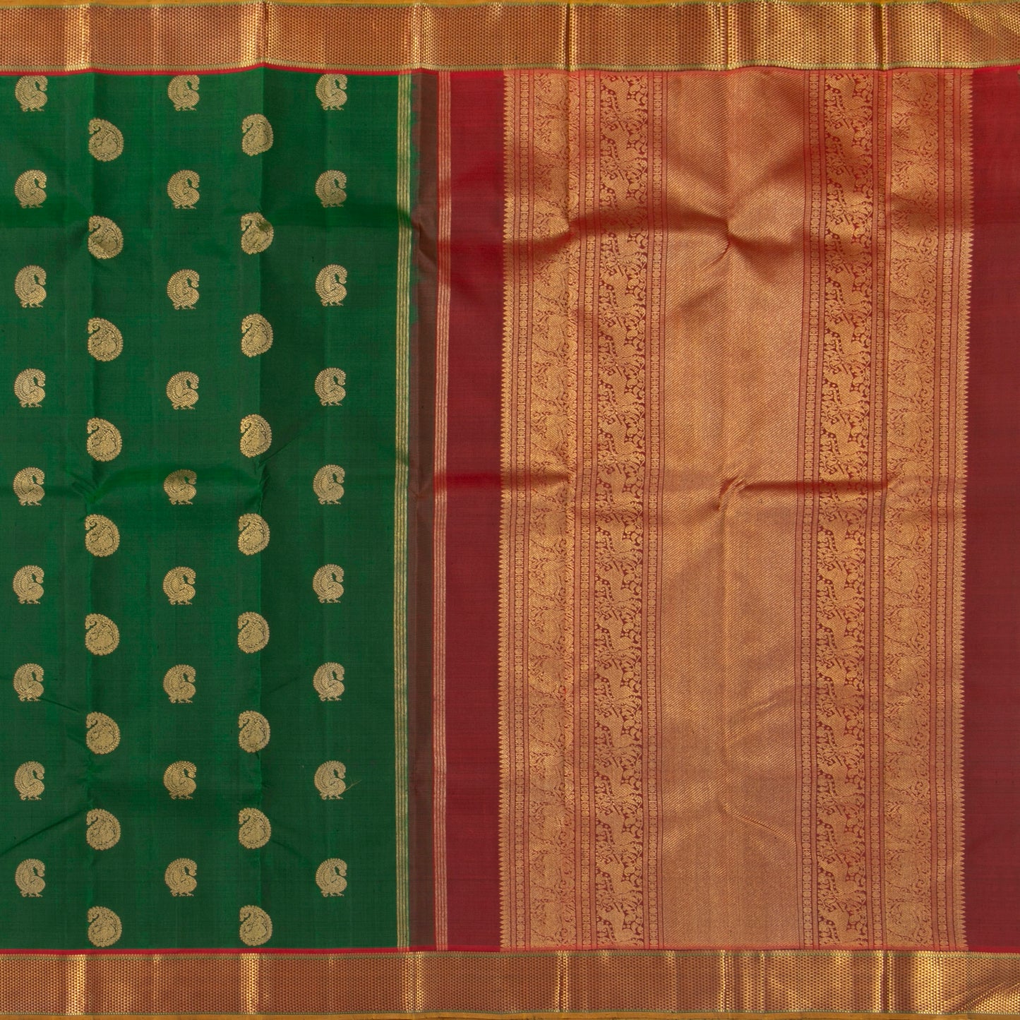 Green And Maroon Kanchipuram Silk Saree For Wedding Wear PV NYC 1349