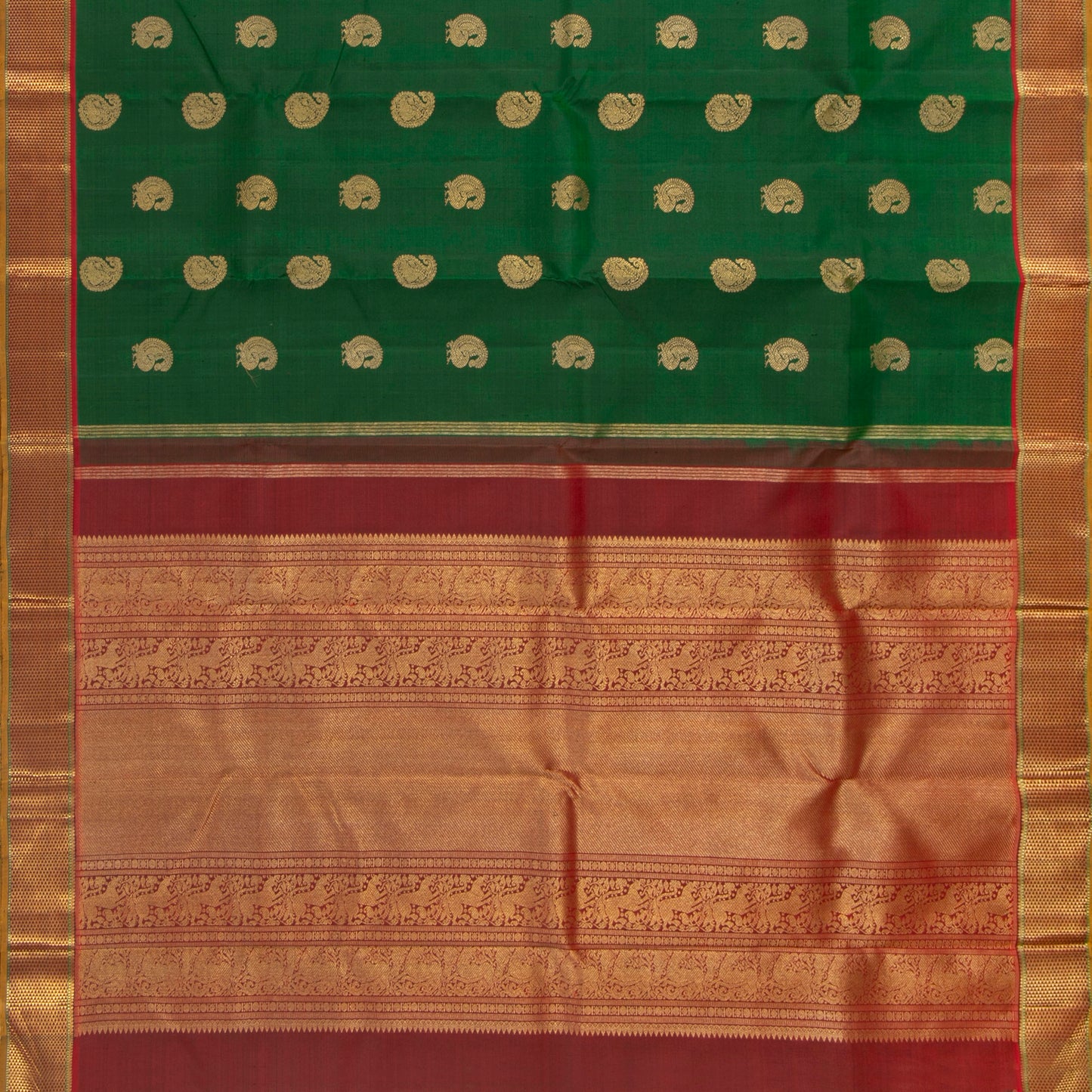 Green And Maroon Kanchipuram Silk Saree For Wedding Wear PV NYC 1349