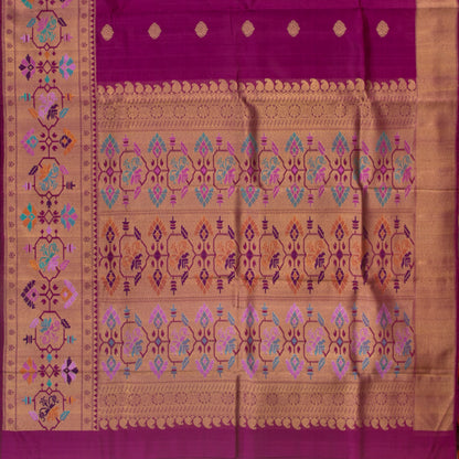 Magenta Kanchipuram Silk Saree With Antique Zari Paithani Border For Bridal Wear PV NYC 1287