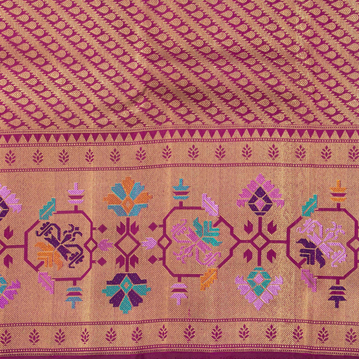 Magenta Kanchipuram Silk Saree With Antique Zari Paithani Border For Bridal Wear PV NYC 1287