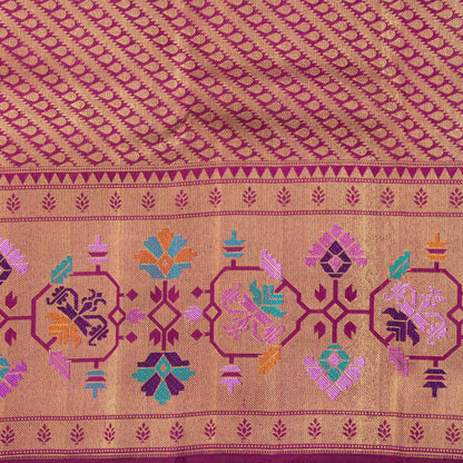 Magenta Kanchipuram Silk Saree With Antique Zari Paithani Border For Bridal Wear PV NYC 1287