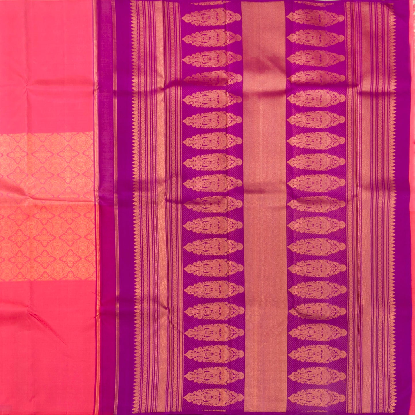 Pink And Violet Borderless Kanchipuram Silk Saree For Wedding Wear - PV NYC 1338