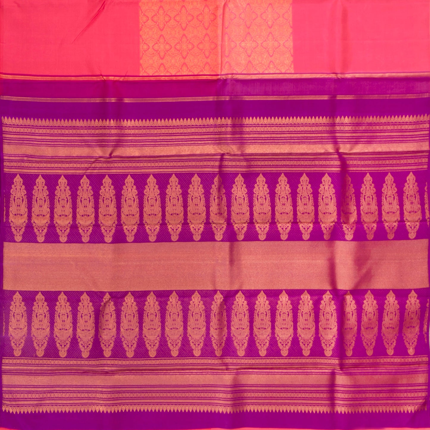 Pink And Violet Borderless Kanchipuram Silk Saree For Wedding Wear - PV NYC 1338