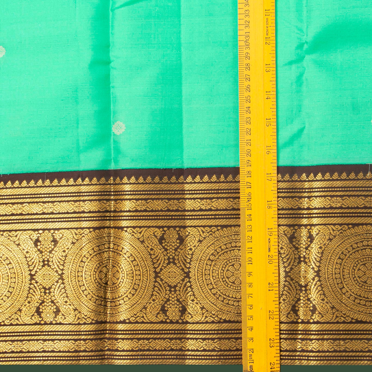 Sea Green And Brown Kanchipuram Silk Saree Retro Revival Design For Wedding Wear PV MEN 166 - Silk Sari - Panjavarnam PV MEN 166