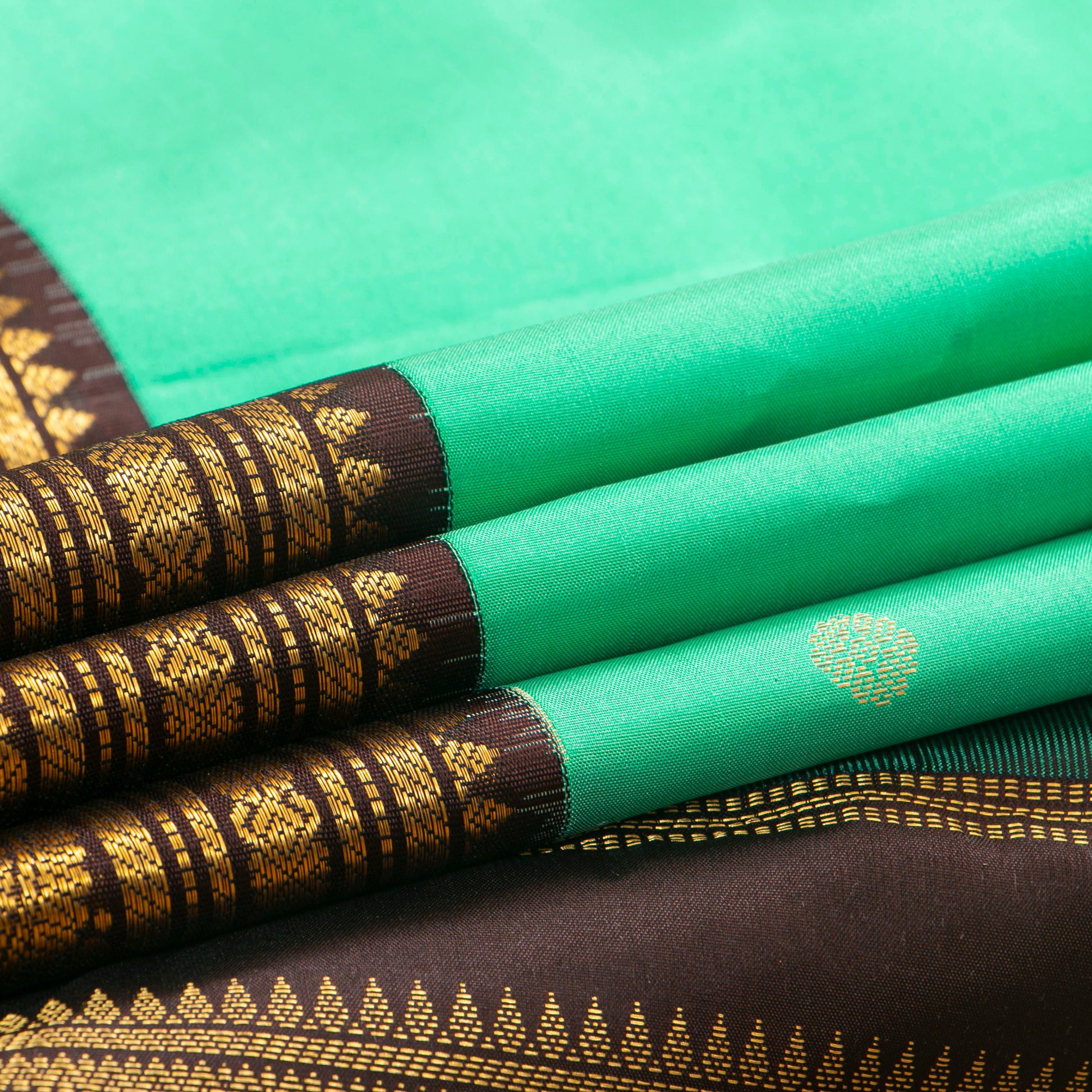 Sea Green And Brown Kanchipuram Silk Saree Retro Revival Design For Wedding Wear PV MEN 166 - Silk Sari - Panjavarnam PV MEN 166