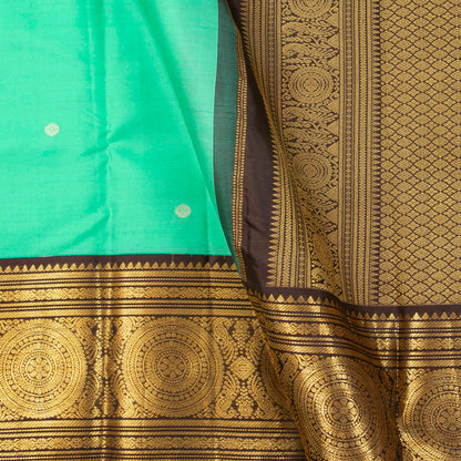 Sea Green And Brown Kanchipuram Silk Saree Retro Revival Design For Wedding Wear PV MEN 166 - Silk Sari - Panjavarnam PV MEN 166