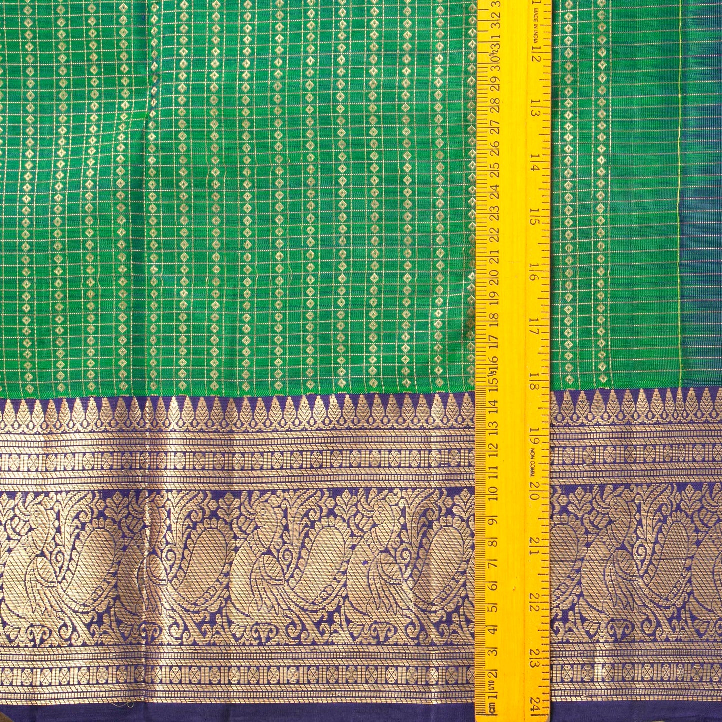 Green And Cobalt Blue Kanchipuram Silk Saree For Bridal Wear PV MEN 262