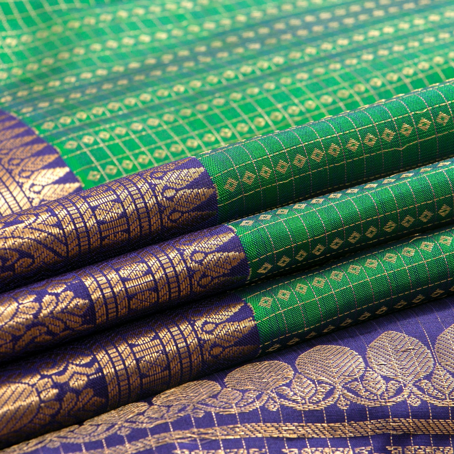Green And Cobalt Blue Kanchipuram Silk Saree For Bridal Wear PV MEN 262