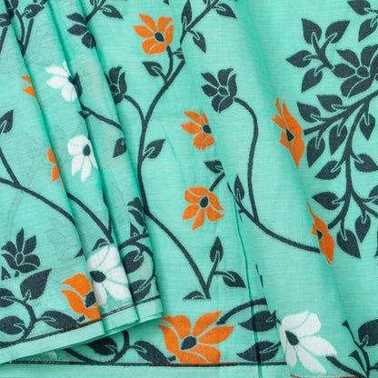 Turquoise Blue Dhakai Jamdhani Mulmul Silk Saree For Office Wear PV MJ 75