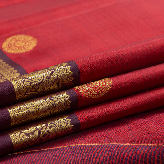Red And Plum Purple Kanchipuram Silk Saree For Wedding Wear PV MEN 263