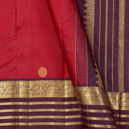 Red And Plum Purple Kanchipuram Silk Saree For Wedding Wear PV MEN 263