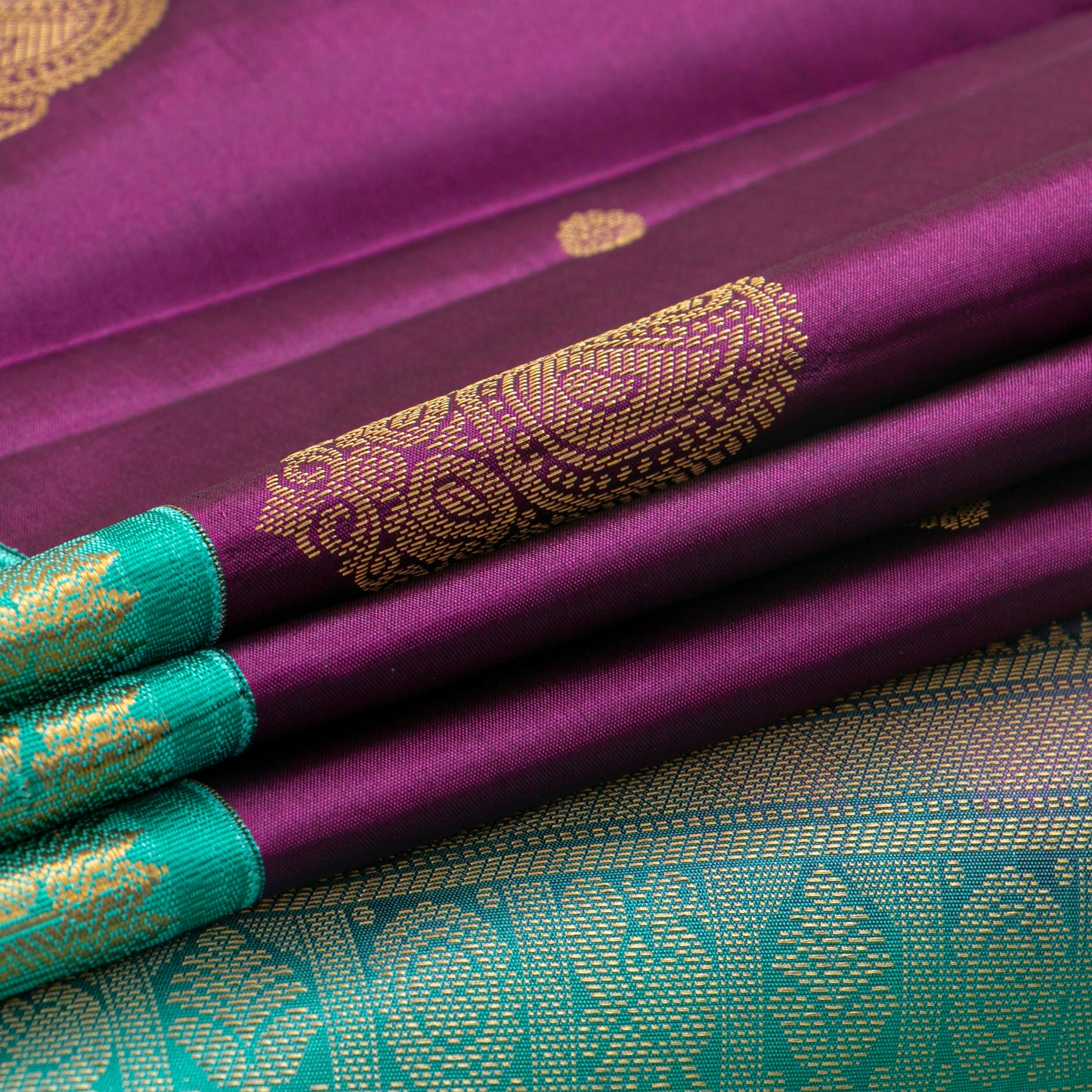 Palantinate Purple And Sea Foam Green Kanchipuram Silk Sare For Wedding Wear PV MEN 215