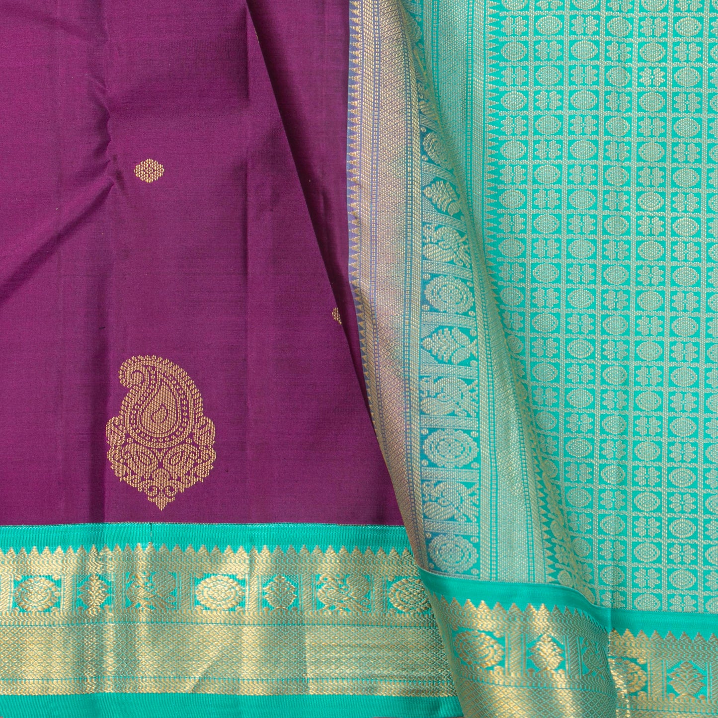 Palantinate Purple And Sea Foam Green Kanchipuram Silk Sare For Wedding Wear PV MEN 215